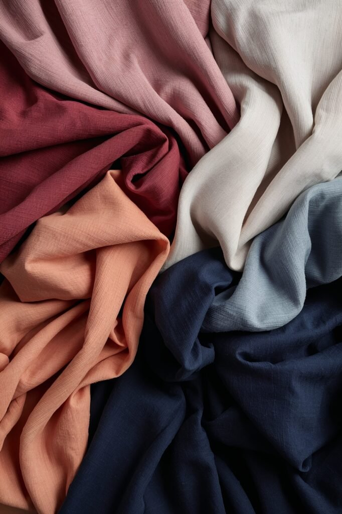 a flatlay of hijabs in multiple colours
