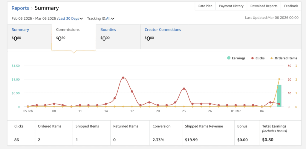 First affiliate income screenshot
