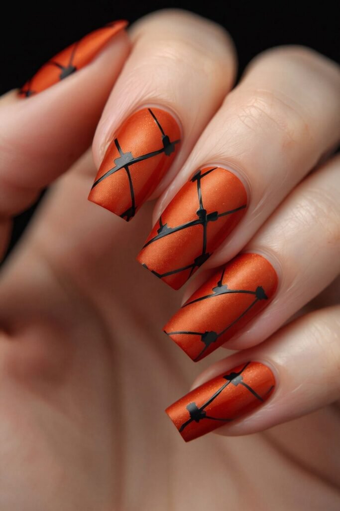 Minimalist fall nails with copper and neutral autumn tones