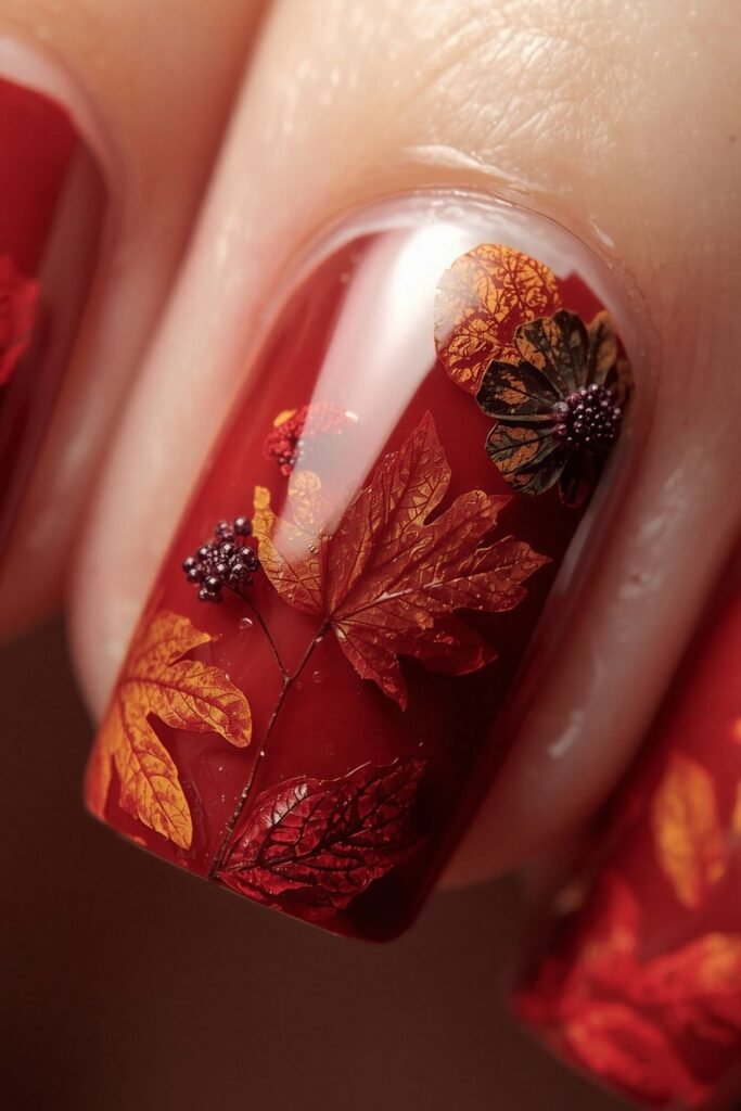 Autumn fall nails design in warm seasonal tones