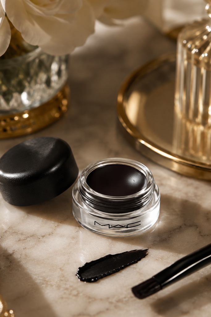 Smoky bridal eye makeup created with gel eyeliner and brow gel