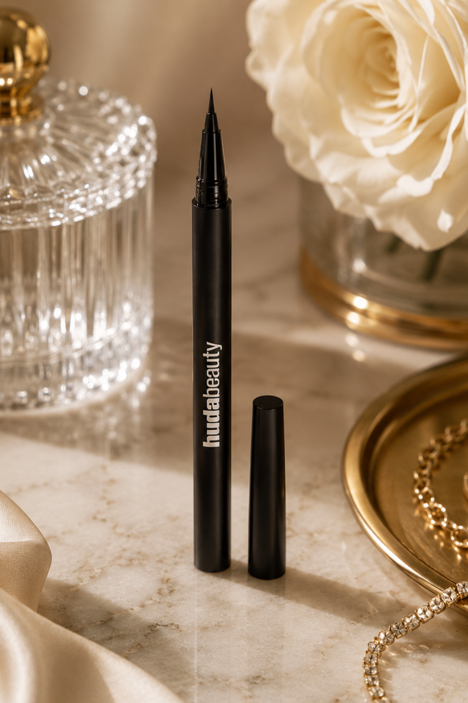South Asian bride with a precise winged liquid eyeliner look