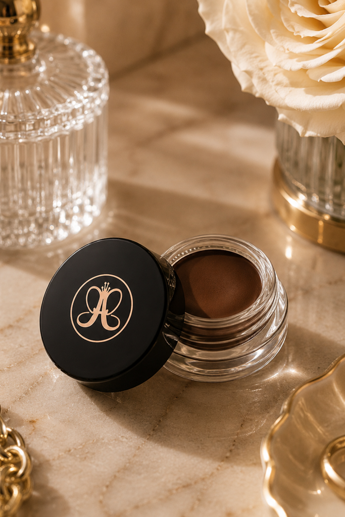 Sculpted bridal brows defined with waterproof brow pomade