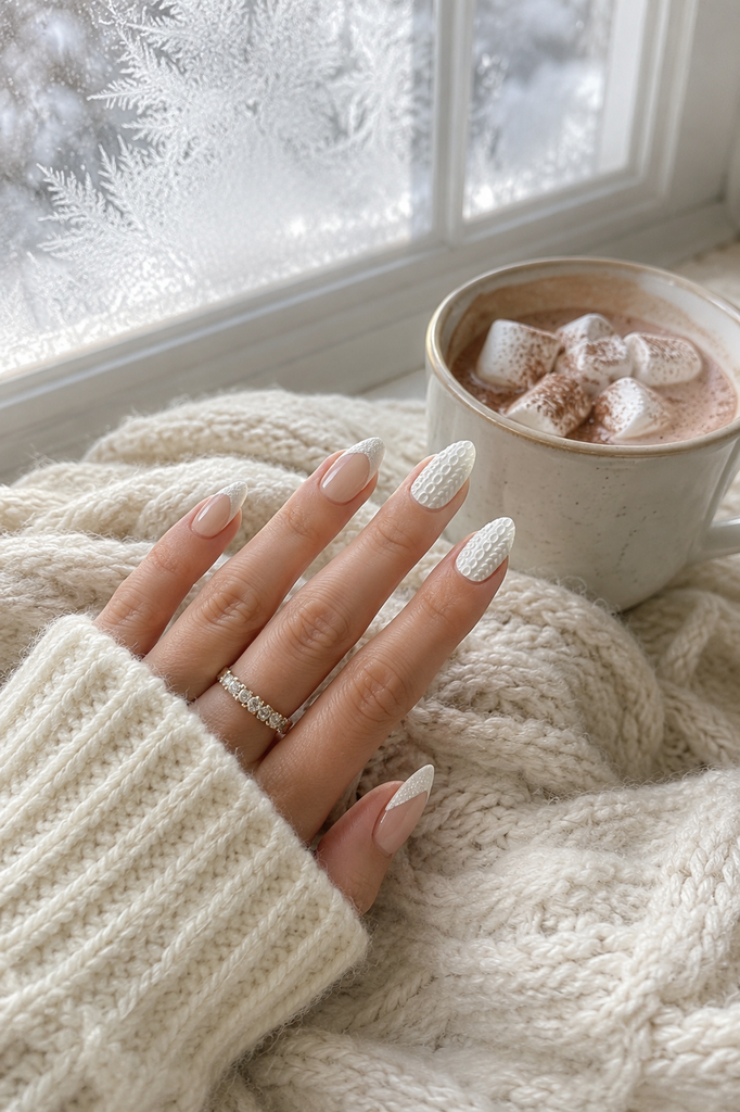 Glossy white winter press on nails