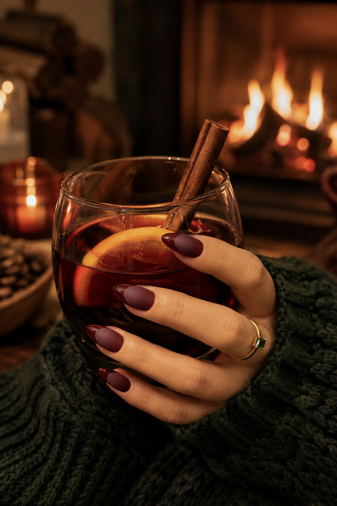 Matte dark red burgundy press on nails winter manicure