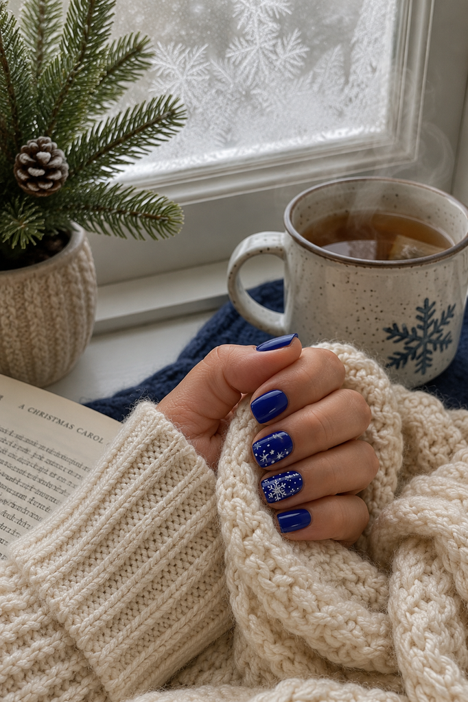 Royal blue snowflake glitter press on nails