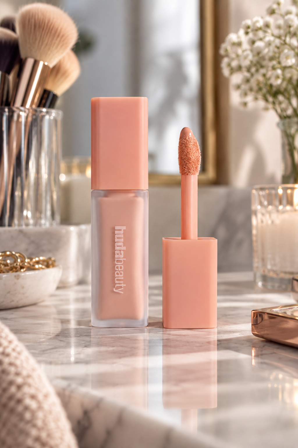Huda Beauty Faux Filter Color Corrector in Peach for South Asian bridal dark circles